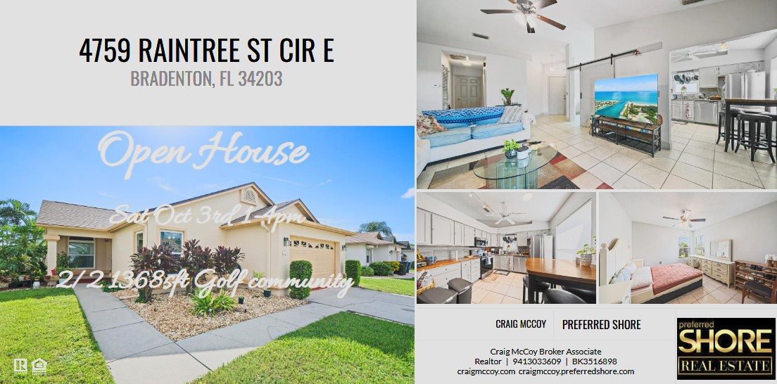 Open house flyer for a Bradenton home with photos of the home